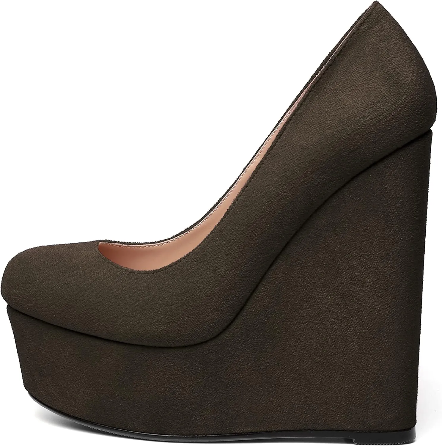 WAYDERNS Womens Platform Solid Suede Round Toe Party Slip On Fashion Wedge High Heel Pumps Shoes 6 Inch
