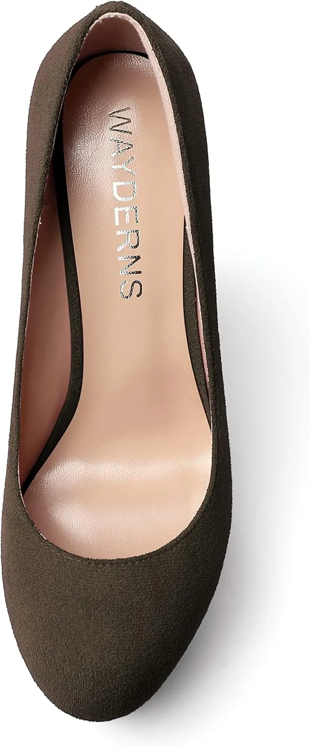WAYDERNS Womens Platform Solid Suede Round Toe Party Slip On Fashion Wedge High Heel Pumps Shoes 6 Inch