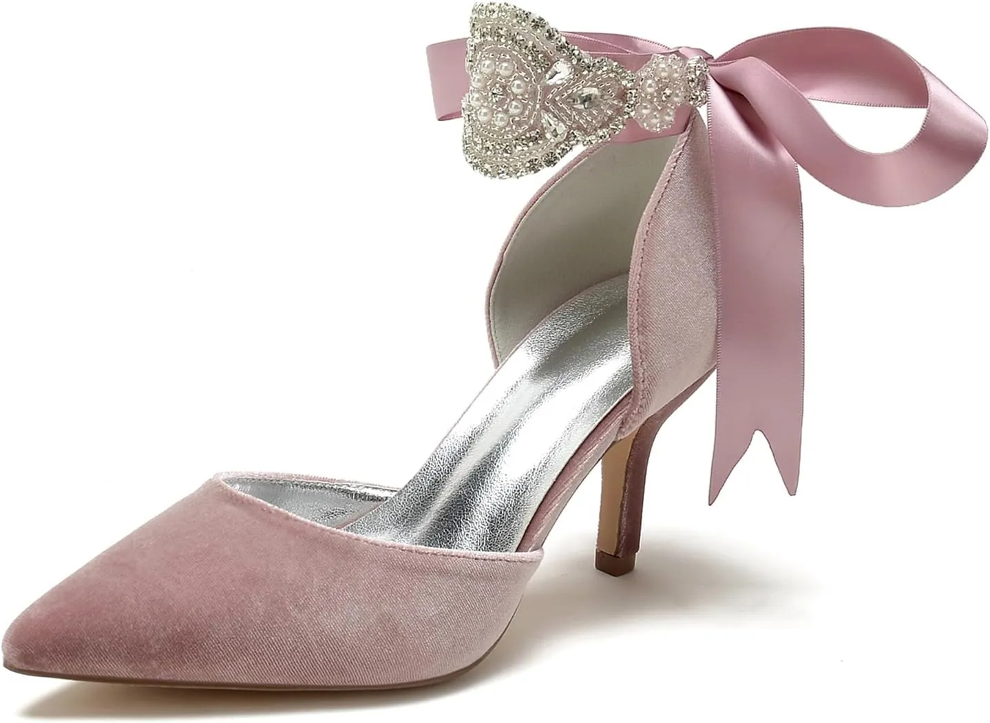 Wedding Bridal Pointed Toe Womens High Heel Shoes Ankle Buckle Pumps Rhinestones Heeled Bowknot Court Sandals Evening Party Dress,Pink,5