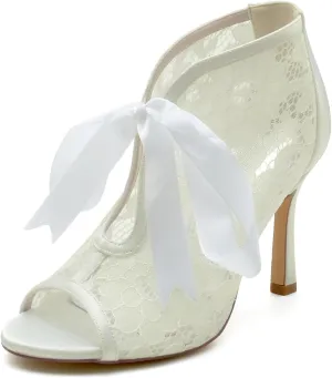 Wedding Bridal Shoes Women's Strappy High Heel Sandal Lace Fish Mouth Prom Party Dress Pumps for/Engagement/Evening/Prom 9.5Cm