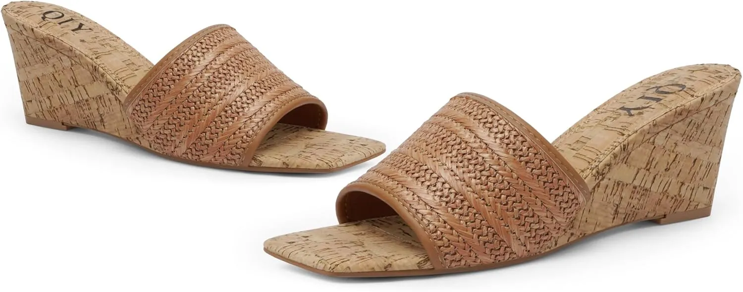 Wedge Sandals for Women Open Toe Wedge Heels for Women Square Toe Wedge Mules
