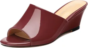 Wedge Sandals for Women Open Toe Wedge Heels Womens Patent High Heel Sandal Round Toe Heeled Wedge Sandals Slip on Casual shoes 2 inch