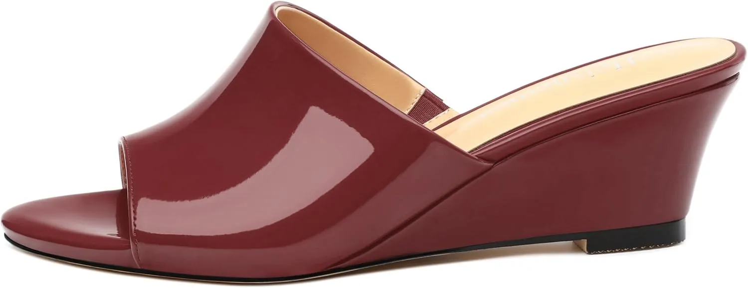 Wedge Sandals for Women Open Toe Wedge Heels Womens Patent High Heel Sandal Round Toe Heeled Wedge Sandals Slip on Casual shoes 2 inch
