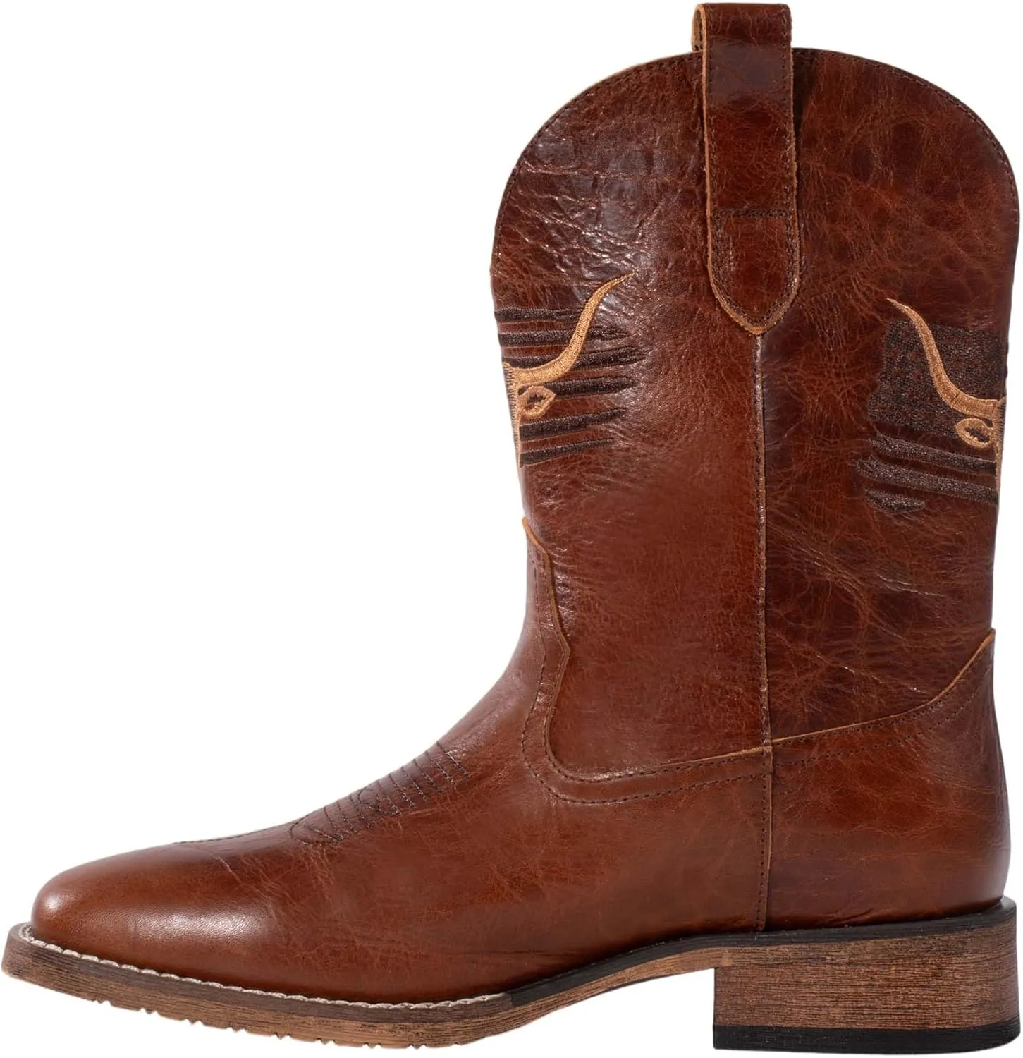 Western Cowboy Square Toe Boots - Men's Genuine Leather Patriot Country Boot with Classic Embroidered