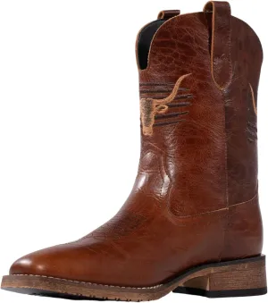 Western Cowboy Square Toe Boots - Men's Genuine Leather Patriot Country Boot with Classic Embroidered