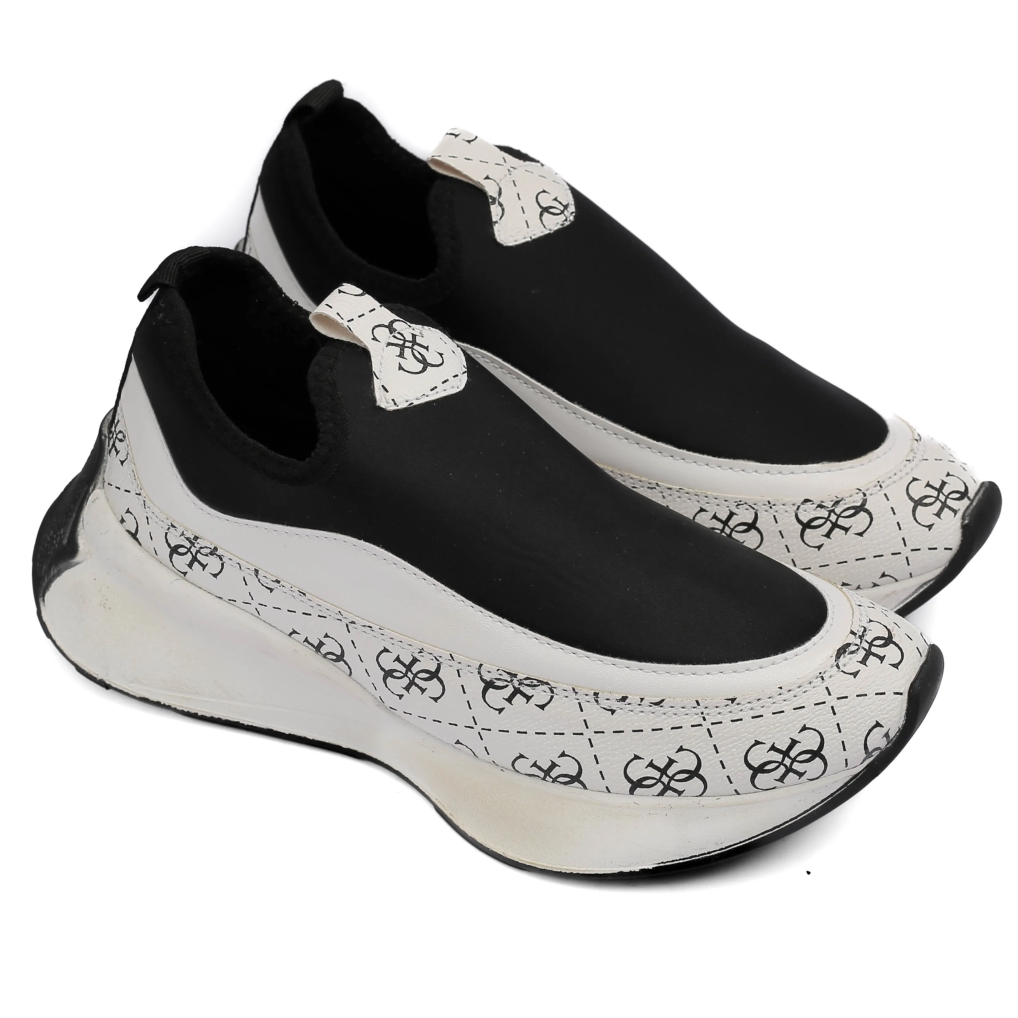 White Printed Slip-On Sneakers