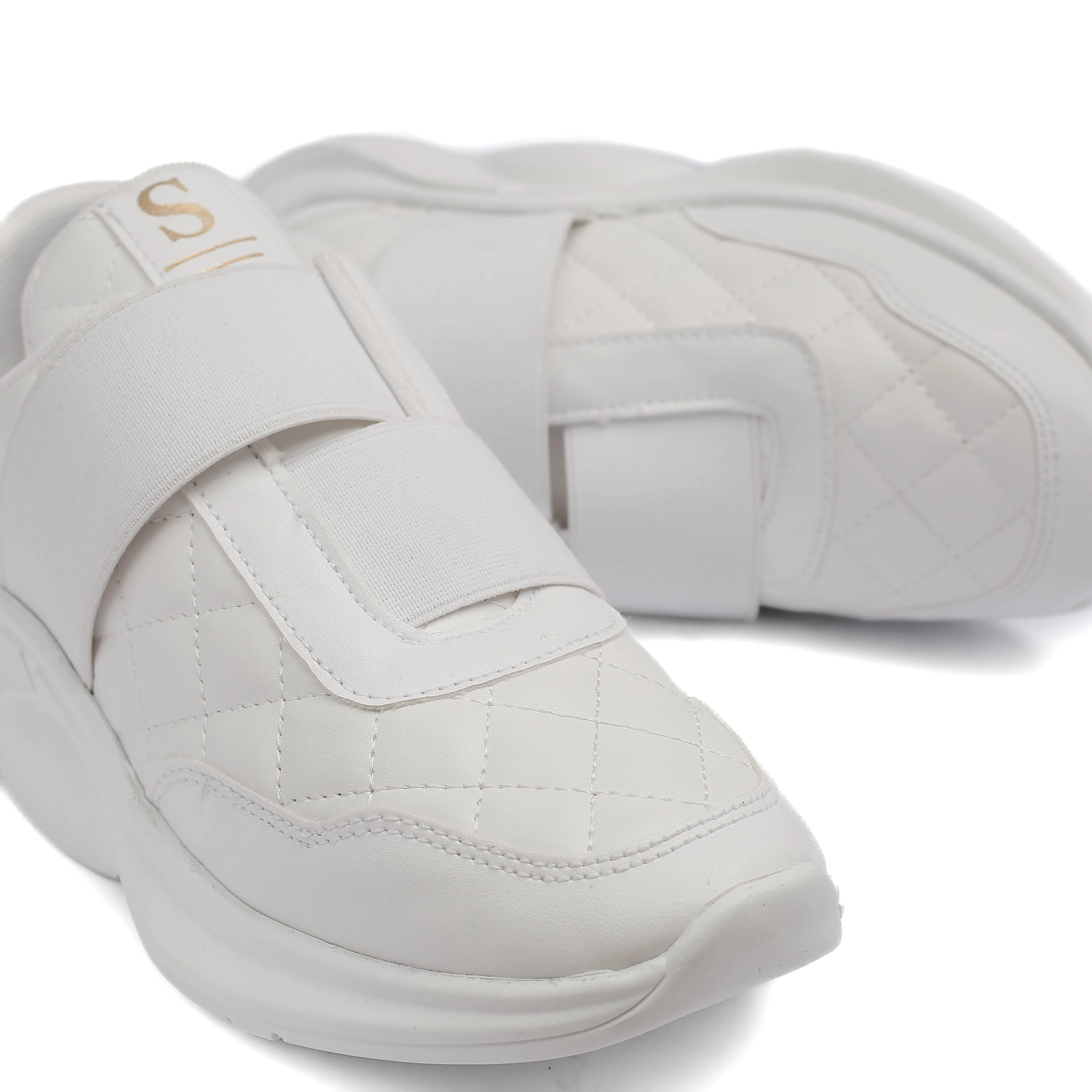 White Quilted Slip-On Sneakers