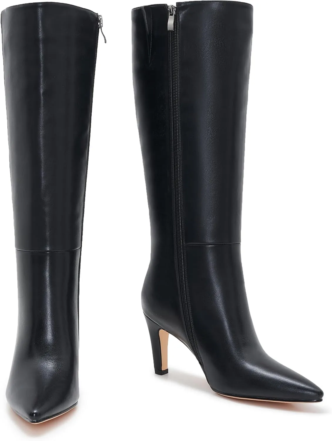 Wide Calf Kitten Heel Boots For Women Knee High pointed toe Tall Long boots Stiletto Heel Side Zipper