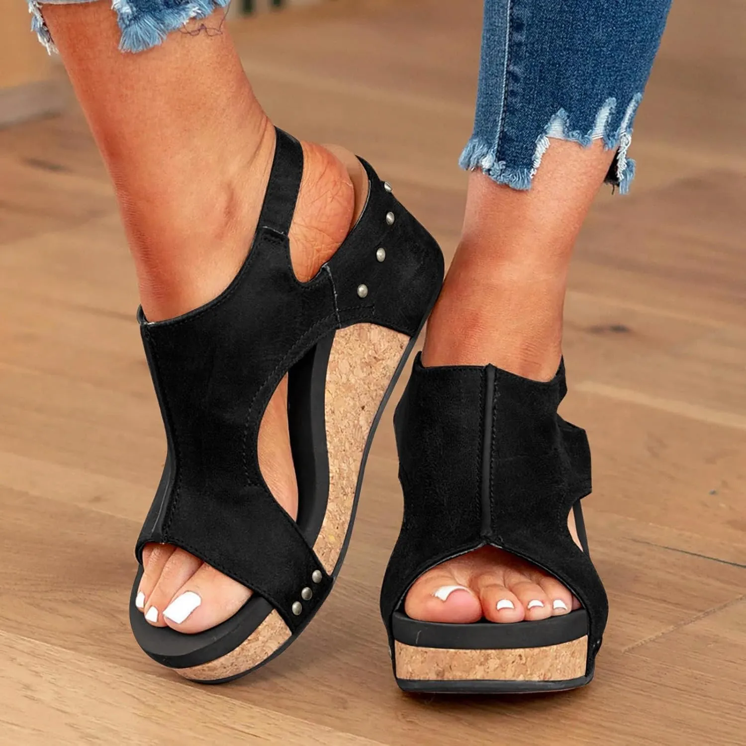 Wide Width Platform Wedge Sandals For Women Summer Dressy, Women's Open Toe Buckle Ankle Strap Summer Platform Wedge Sandals, Ladies Comfortable Low Heel Sandal Wedding Party Dress Shoe