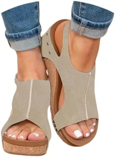 Wide Width Platform Wedge Sandals For Women Summer Dressy, Women's Open Toe Buckle Ankle Strap Summer Platform Wedge Sandals, Ladies Comfortable Low Heel Sandal Wedding Party Dress Shoe