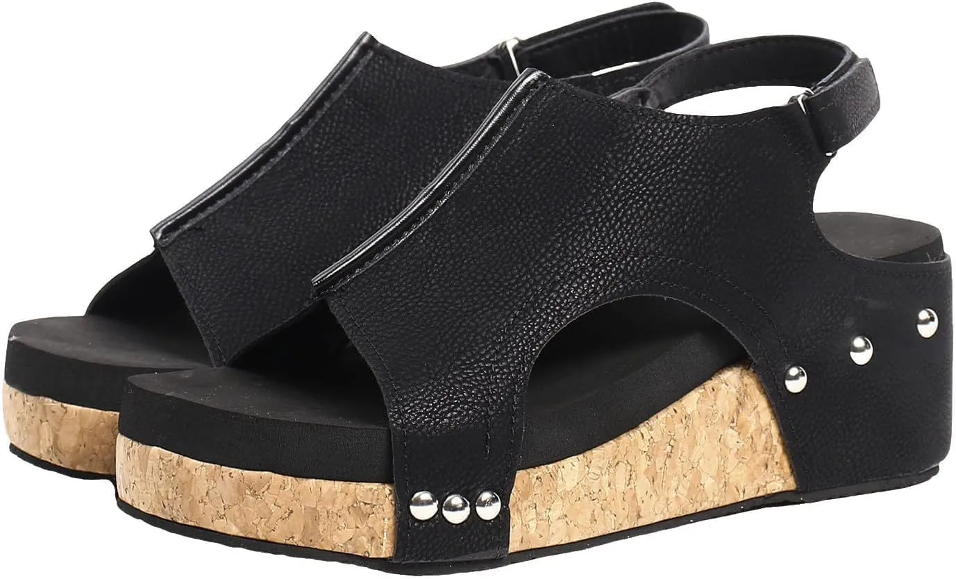 Wide Width Platform Wedge Sandals For Women Summer Dressy, Women's Open Toe Buckle Ankle Strap Summer Platform Wedge Sandals, Ladies Comfortable Low Heel Sandal Wedding Party Dress Shoe