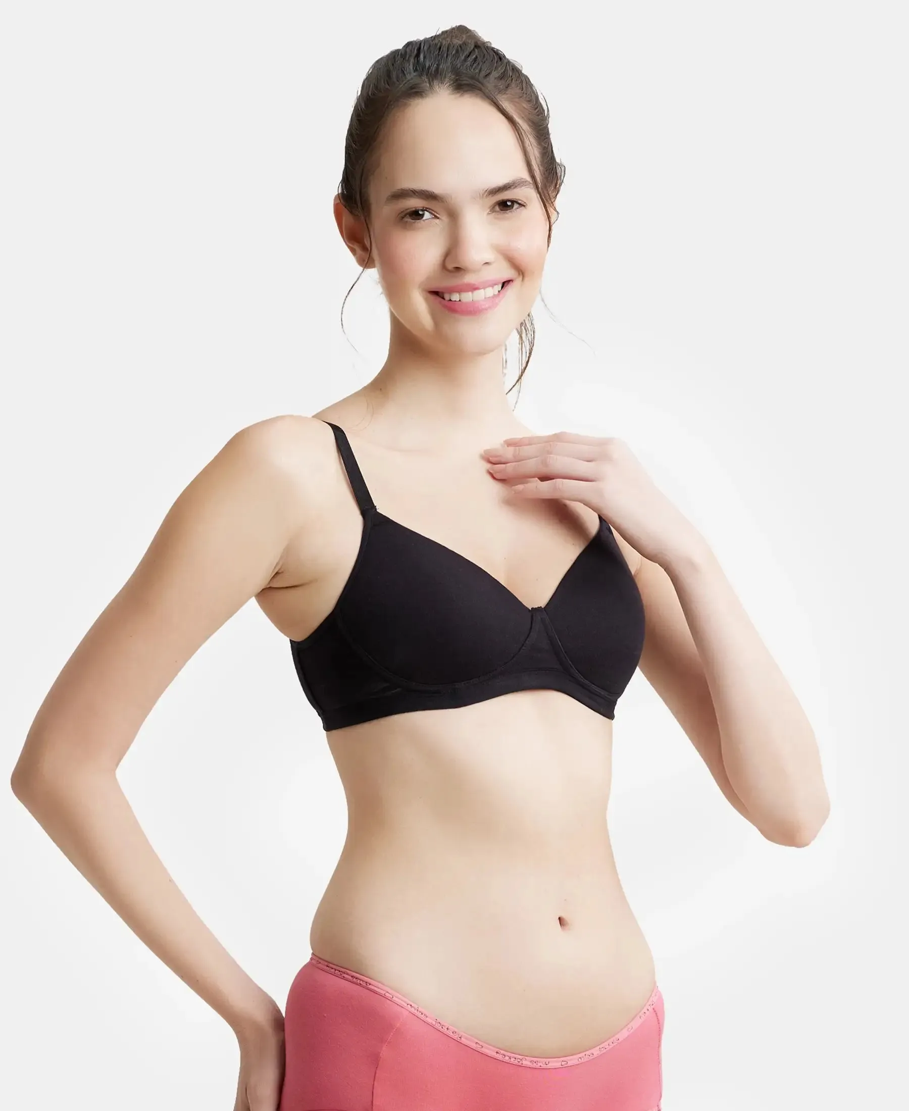 Wirefree Padded Super Combed Cotton Elastane Stretch Full Coverage Slip-On Beginners Bra - Black