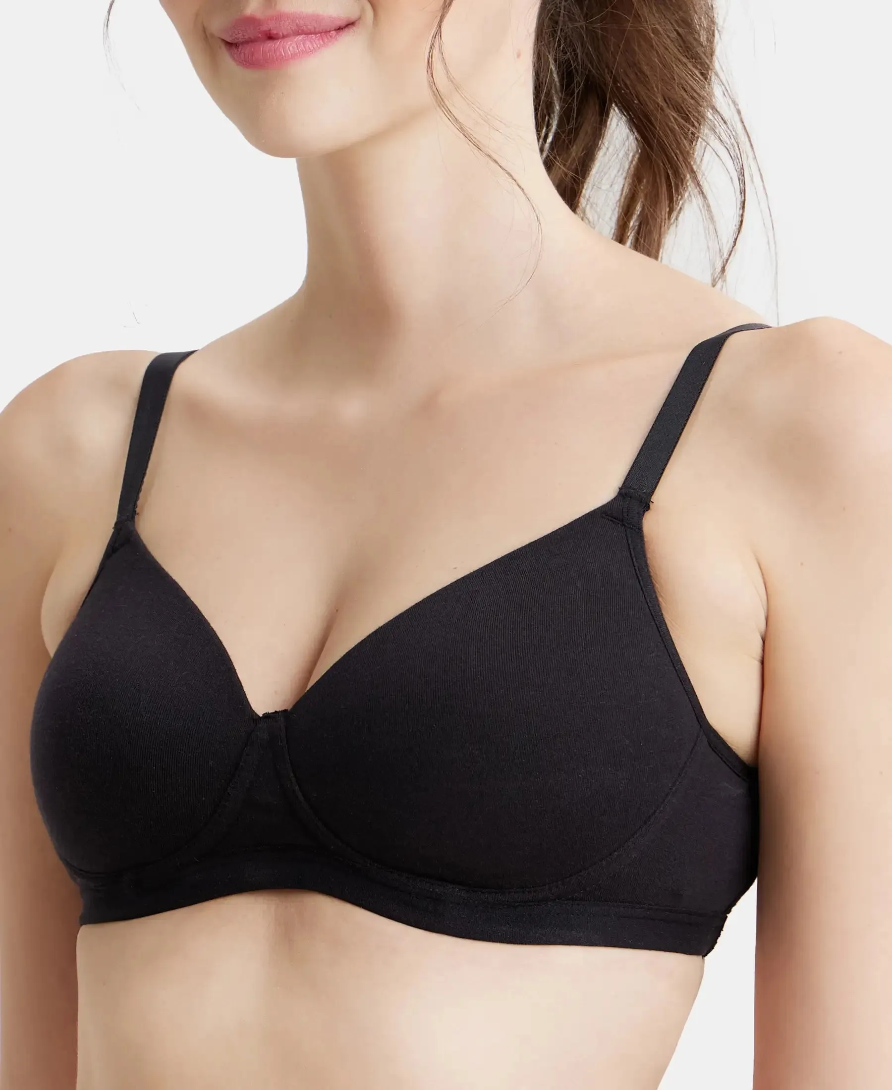 Wirefree Padded Super Combed Cotton Elastane Stretch Full Coverage Slip-On Beginners Bra - Black