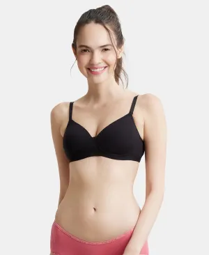 Wirefree Padded Super Combed Cotton Elastane Stretch Full Coverage Slip-On Beginners Bra - Black
