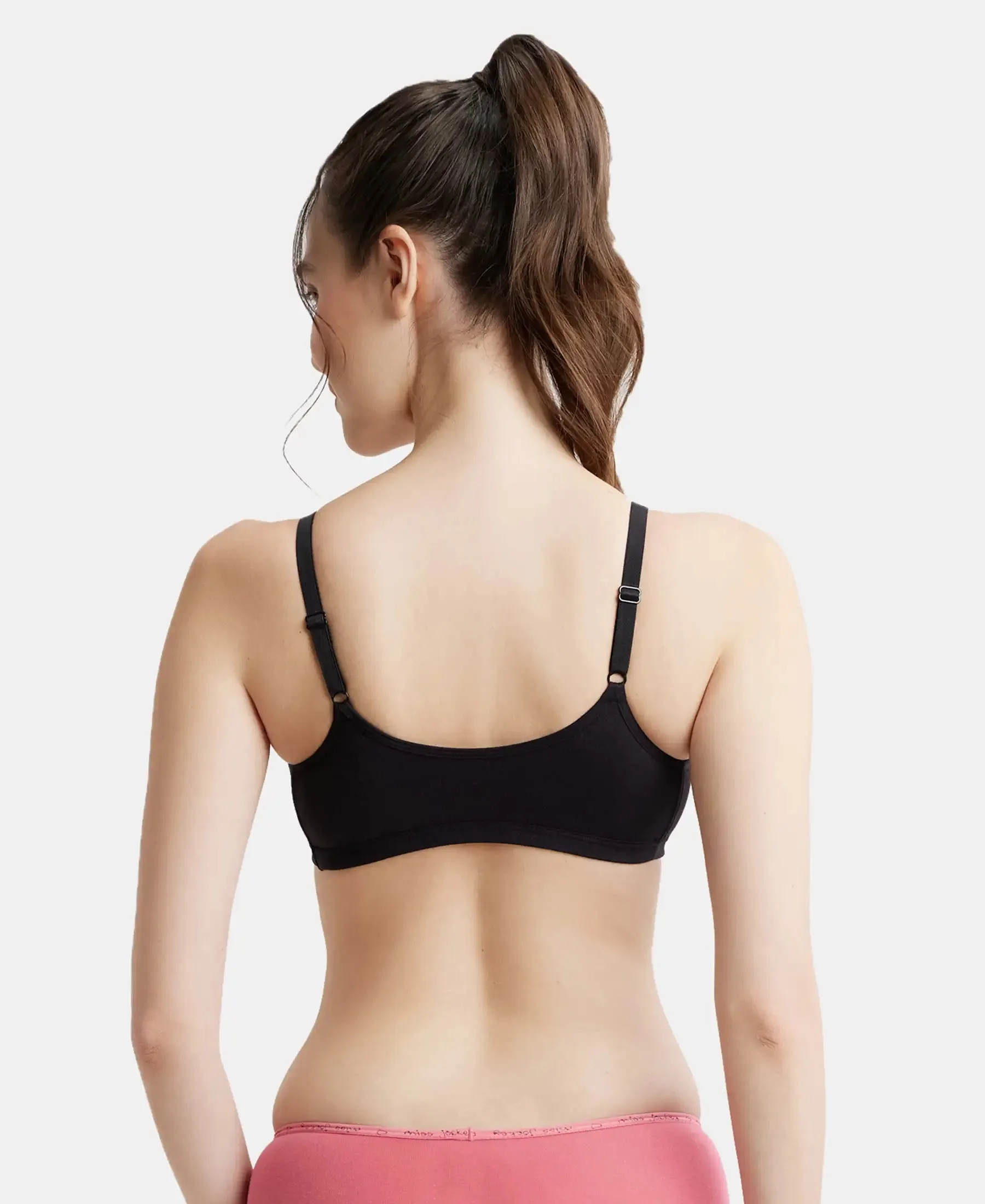 Wirefree Padded Super Combed Cotton Elastane Stretch Full Coverage Slip-On Beginners Bra - Black