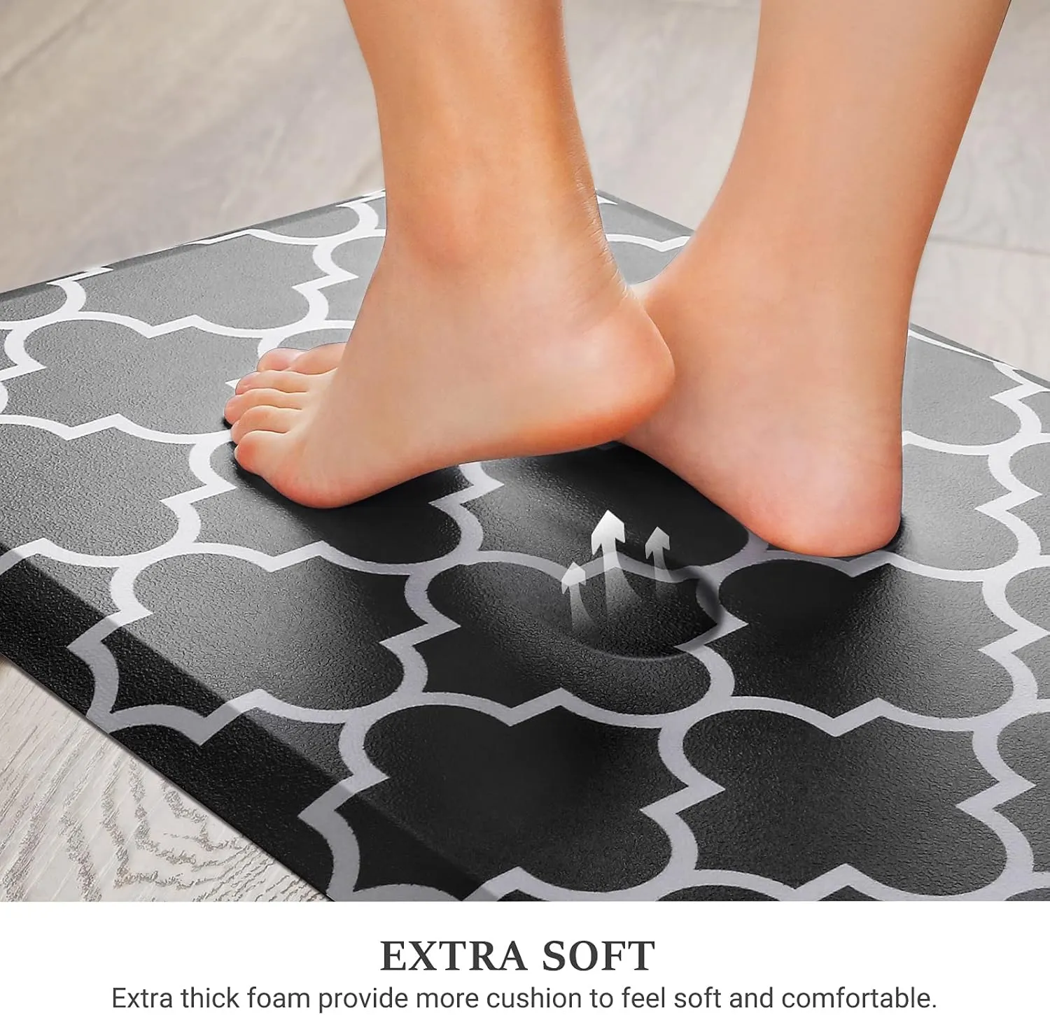 WISELIFE Anti-Fatigue Cushioned Kitchen Mat / Rug ,17.3"x 28",Non Slip Heavy Duty PVC Ergonomic Waterproof Comfort Rugs for Floor Home, Office, Sink, Laundry,Black
