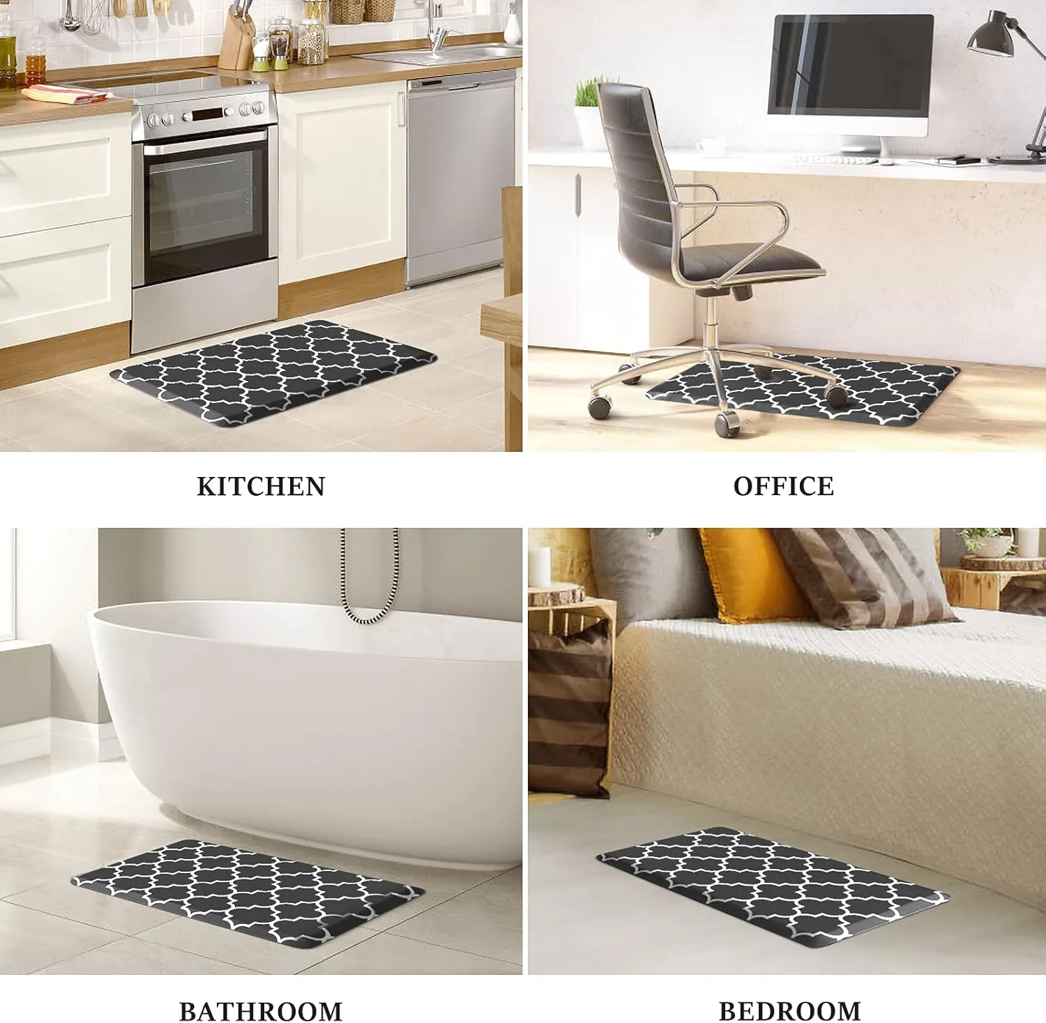 WISELIFE Anti-Fatigue Cushioned Kitchen Mat / Rug ,17.3"x 28",Non Slip Heavy Duty PVC Ergonomic Waterproof Comfort Rugs for Floor Home, Office, Sink, Laundry,Black