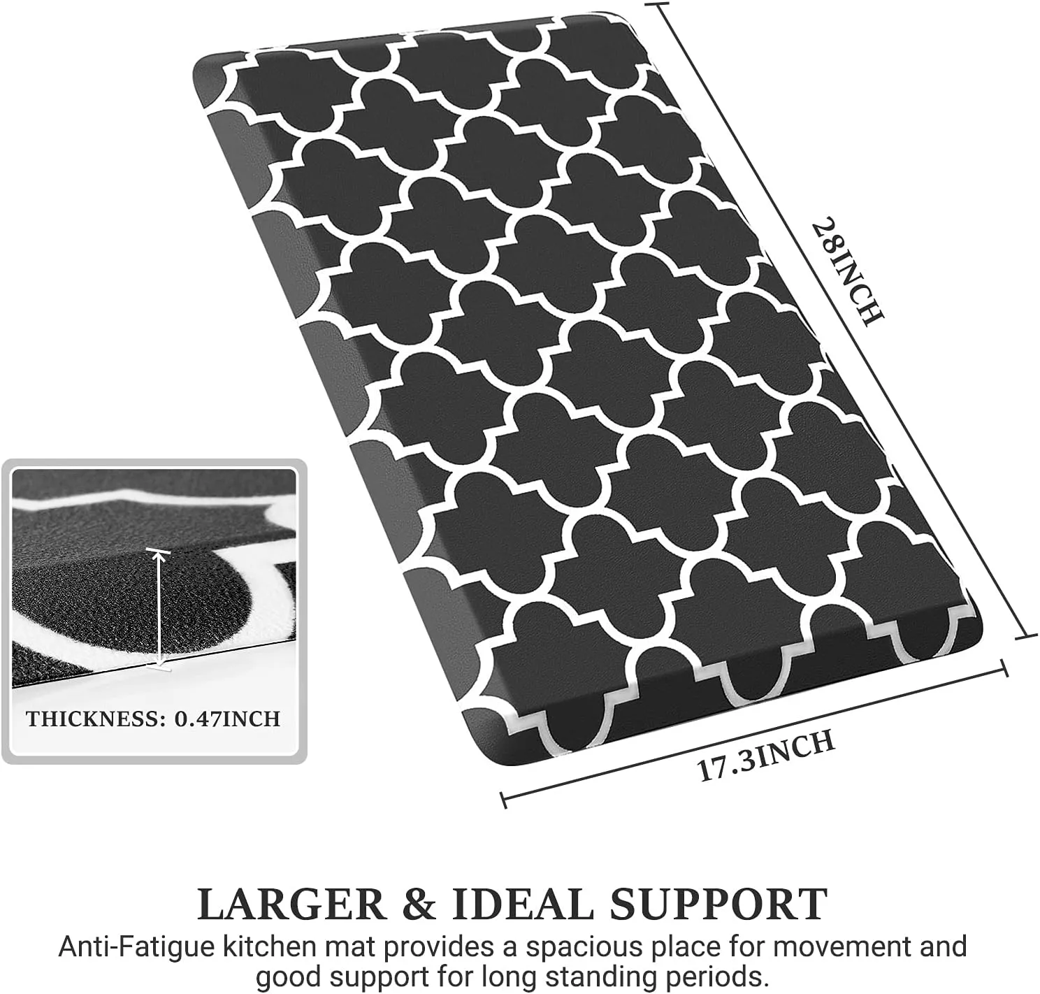 WISELIFE Anti-Fatigue Cushioned Kitchen Mat / Rug ,17.3"x 28",Non Slip Heavy Duty PVC Ergonomic Waterproof Comfort Rugs for Floor Home, Office, Sink, Laundry,Black