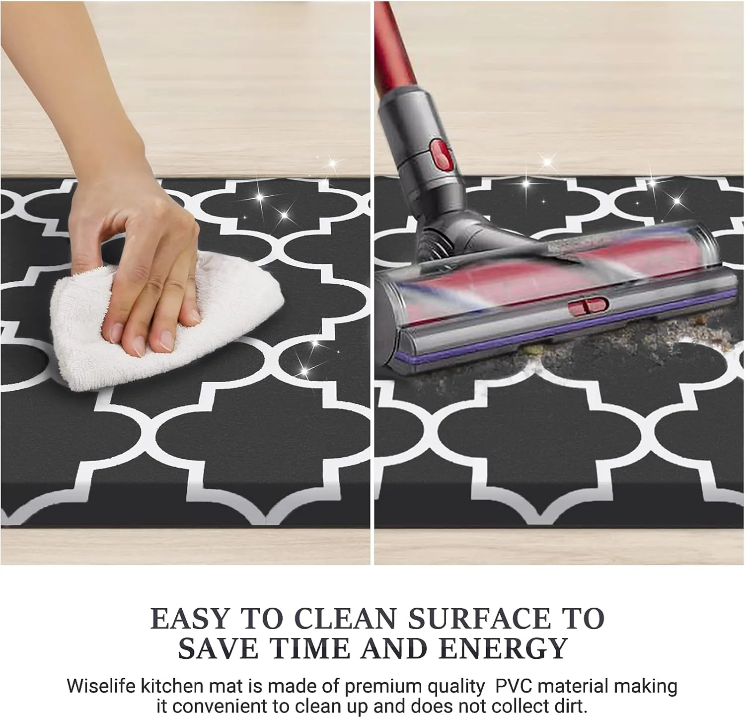WISELIFE Anti-Fatigue Cushioned Kitchen Mat / Rug ,17.3"x 28",Non Slip Heavy Duty PVC Ergonomic Waterproof Comfort Rugs for Floor Home, Office, Sink, Laundry,Black
