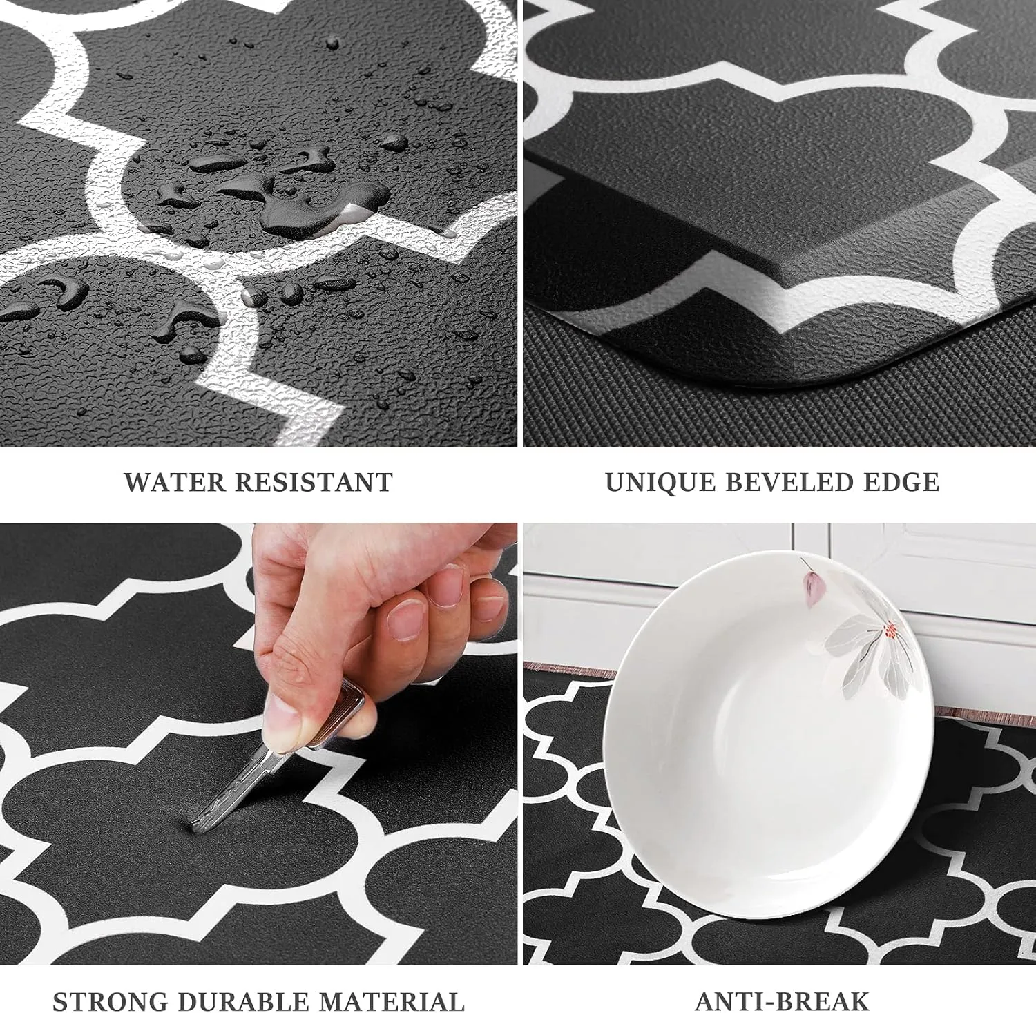 WISELIFE Anti-Fatigue Cushioned Kitchen Mat / Rug ,17.3"x 28",Non Slip Heavy Duty PVC Ergonomic Waterproof Comfort Rugs for Floor Home, Office, Sink, Laundry,Black