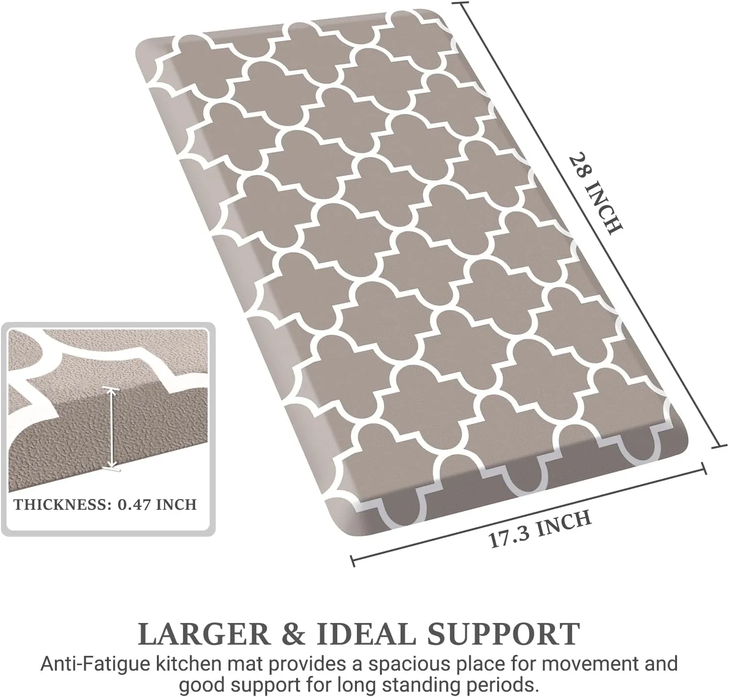 WISELIFE Kitchen Runner Rugs Anti-Fatigue mats,17.3"x 28",Non Slip Waterproof Ergonomic Comfort Mat for Kitchen, Floor Home, Office, Sink, Laundry,Khaki
