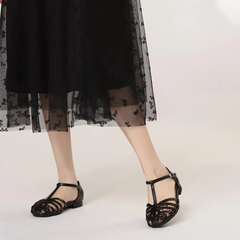 Women Closed Round Toe Low Chunky Braided Caged Sandals Fashion Strappy Comfortable Ankle Strap Flat Gladiator Dressy Roman Sandal For Casual Walking