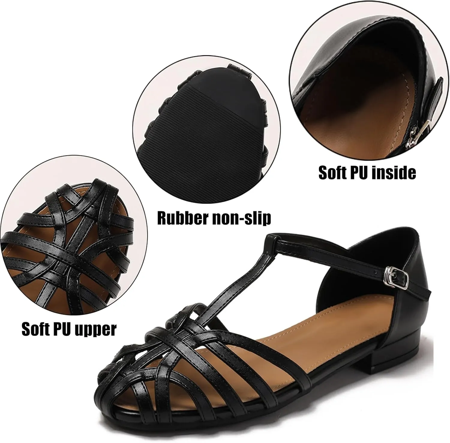 Women Closed Round Toe Low Chunky Braided Caged Sandals Fashion Strappy Comfortable Ankle Strap Flat Gladiator Dressy Roman Sandal For Casual Walking