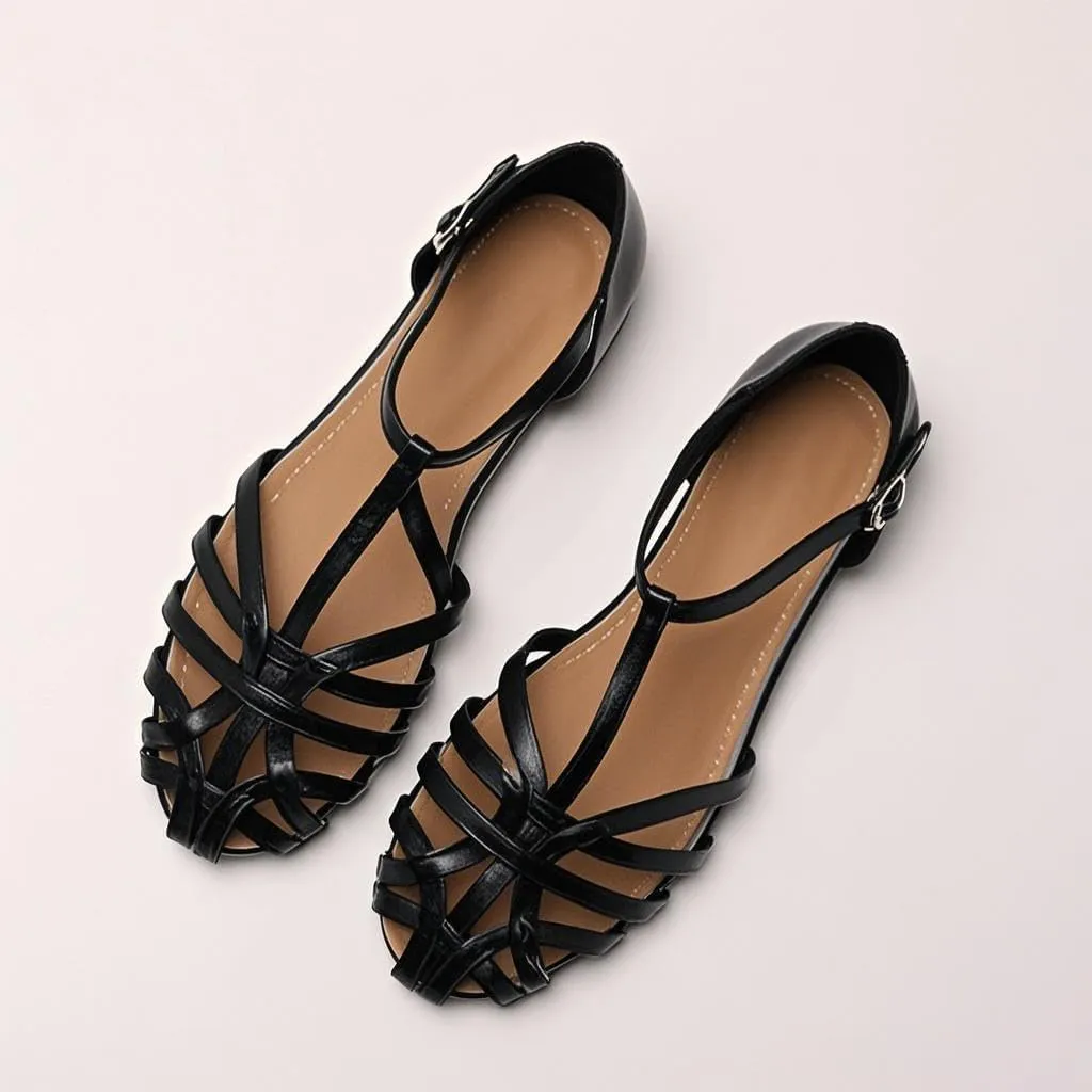 Women Closed Round Toe Low Chunky Braided Caged Sandals Fashion Strappy Comfortable Ankle Strap Flat Gladiator Dressy Roman Sandal For Casual Walking