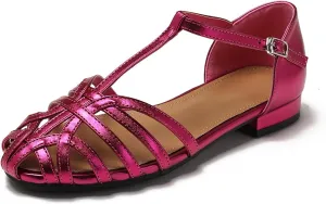 Women Closed Round Toe Low Chunky Braided Caged Sandals Fashion Strappy Comfortable Ankle Strap Flat Gladiator Dressy Roman Sandal For Casual Walking