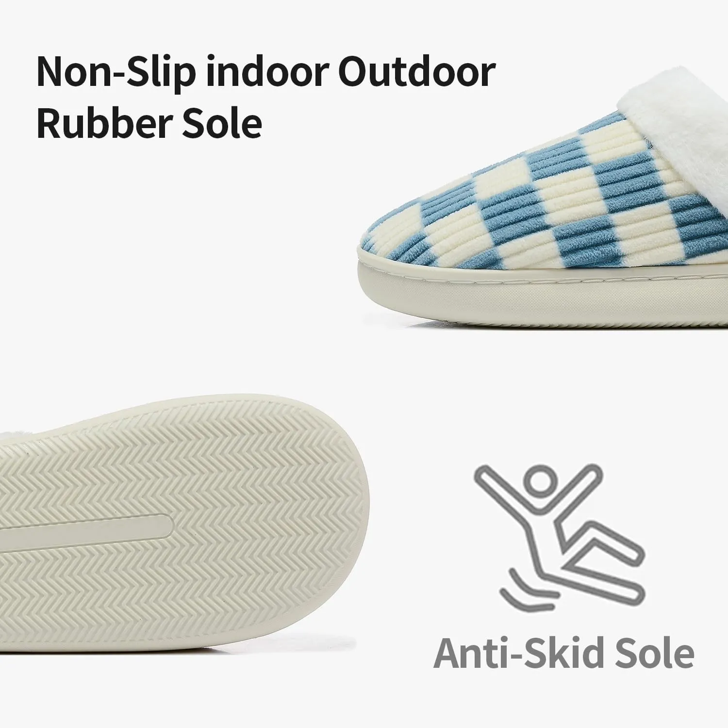 Women House Fuzzy Slippers - Plaid Scuff Checkered Slip-on Memory Foam Indoor Outdoor Comfortable Soft Slides