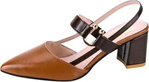 Women's 2025 Leather Cusp Sandal Closed Toe Slingback High Heel Colorblock Elegant Summer Shoe Business Sandals