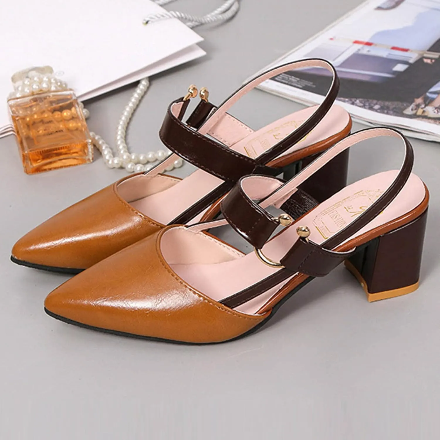 Women's 2025 Leather Cusp Sandal Closed Toe Slingback High Heel Colorblock Elegant Summer Shoe Business Sandals