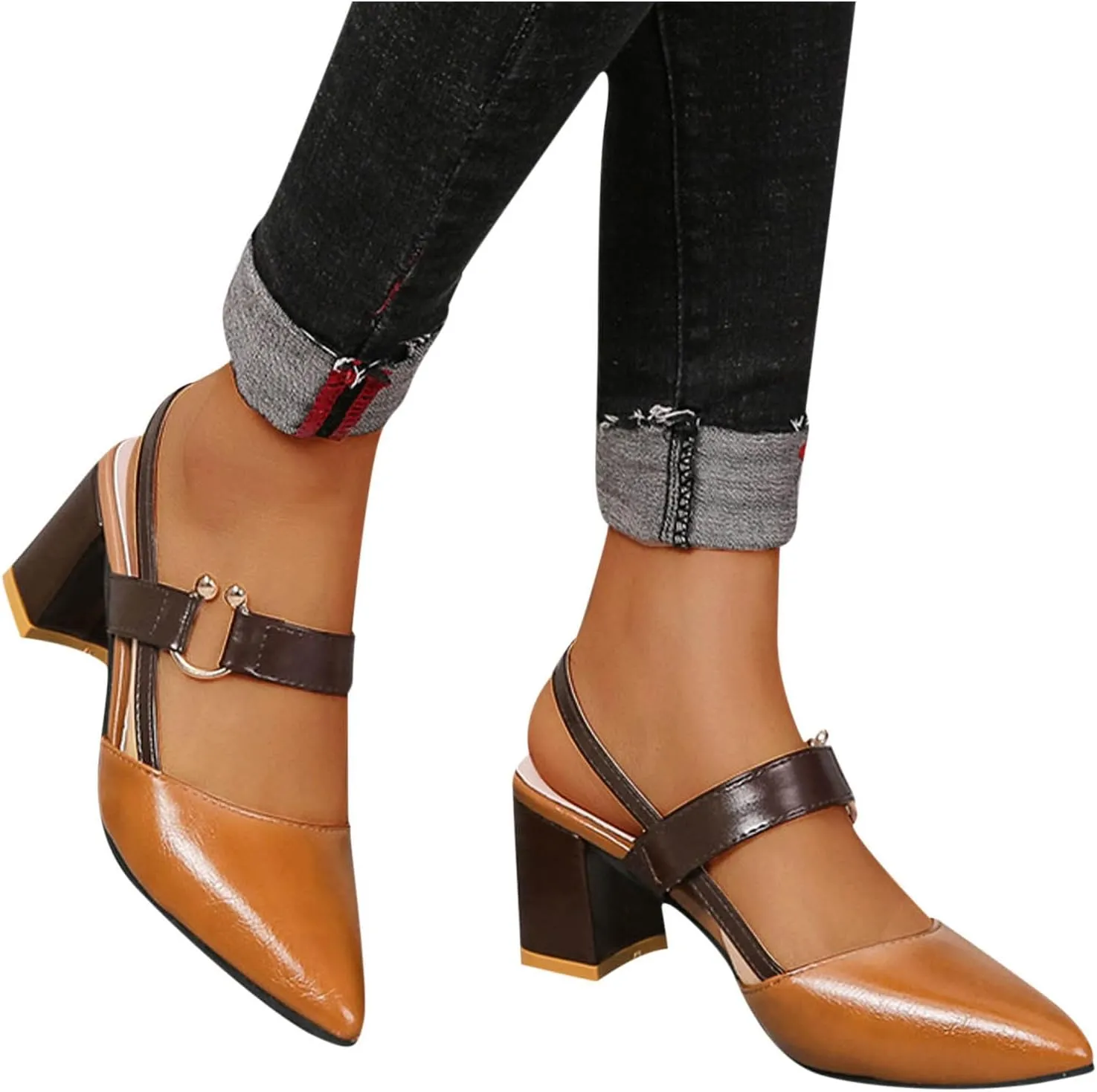Women's 2025 Leather Cusp Sandal Closed Toe Slingback High Heel Colorblock Elegant Summer Shoe Business Sandals