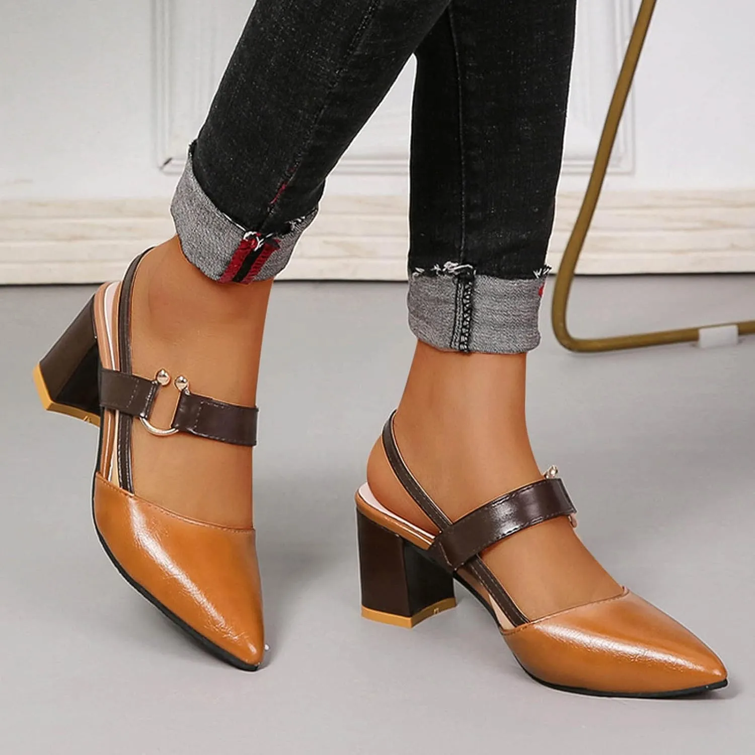 Women's 2025 Leather Cusp Sandal Closed Toe Slingback High Heel Colorblock Elegant Summer Shoe Business Sandals