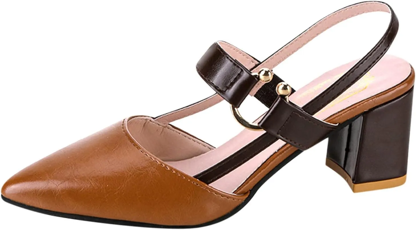Women's 2025 Leather Cusp Sandal Closed Toe Slingback High Heel Colorblock Elegant Summer Shoe Business Sandals