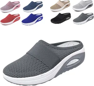 Women's Air Cushion Slip-On Walking Shoes,Orthopedic Sneakers, Casual Platform Heelless Mesh Sandals,Breathable Shoes