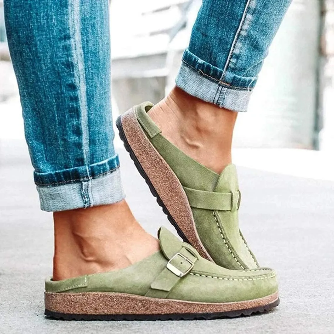 Women's & Men's Green Suede Casual Loafer Sandals Size EU 43