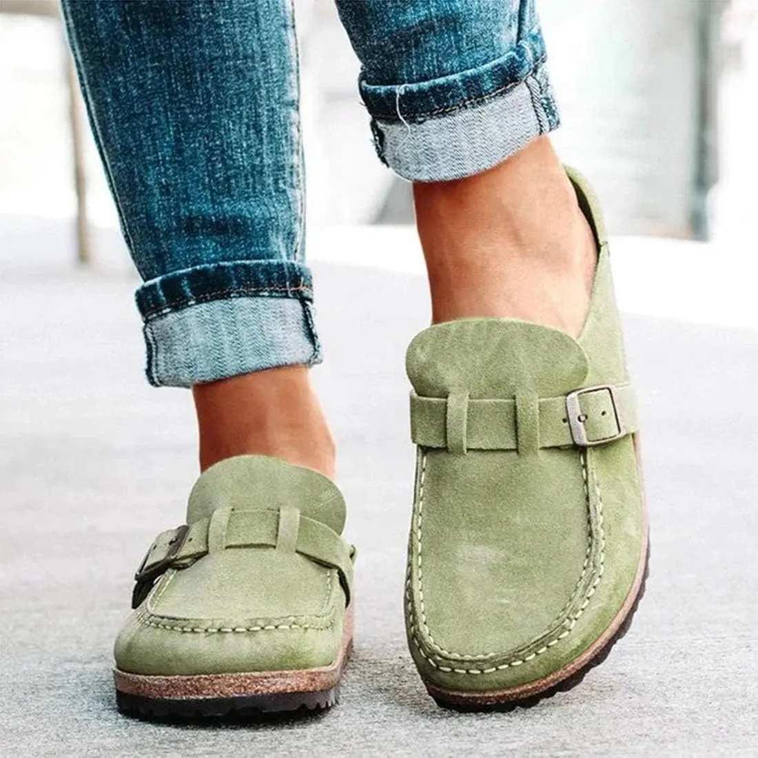 Women's & Men's Green Suede Casual Loafer Sandals Size EU 43