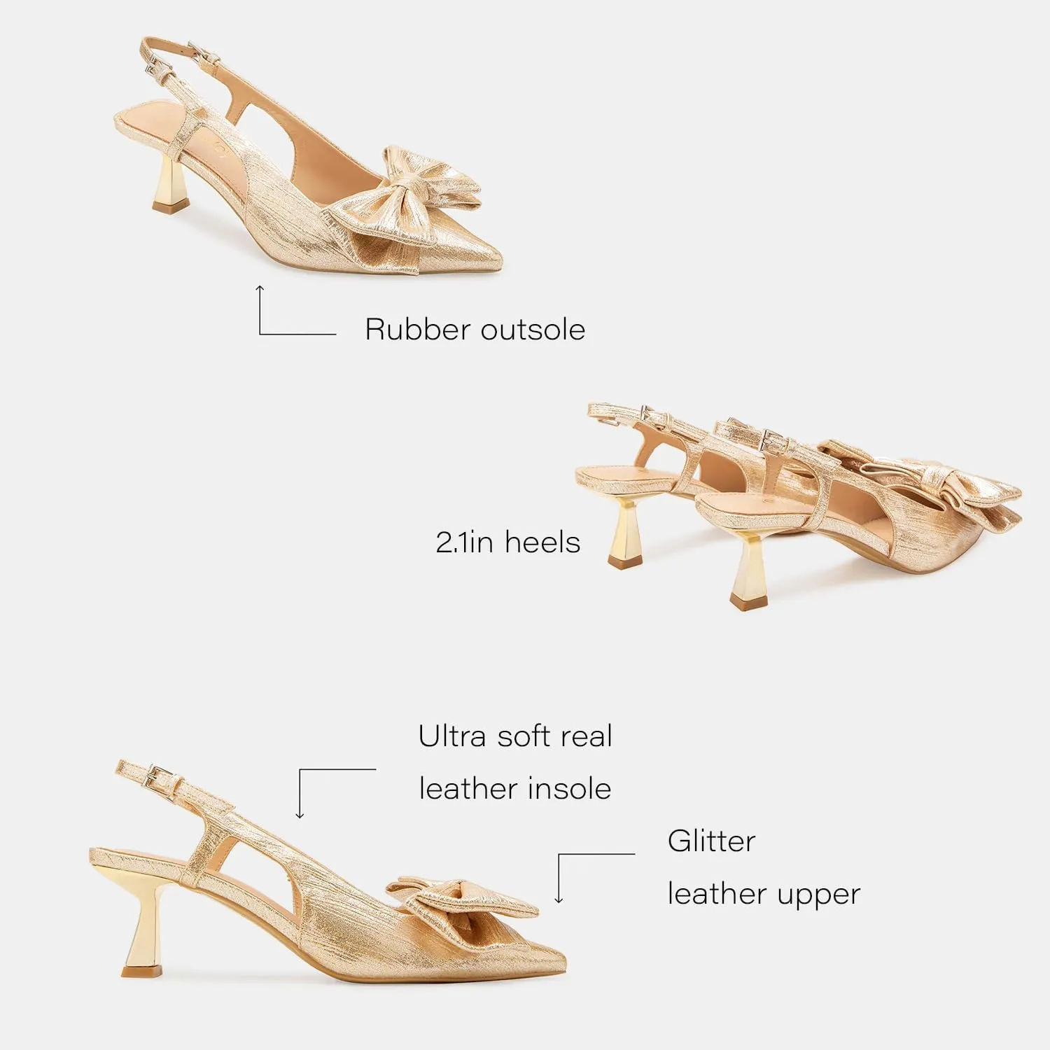 Women's Bow Slingback Pumps Women Dressy Comfortable Kitten Heels with Genuine Leather Insole Womens Closed Heeled Sandal for Dress Party Comfortable Footwear