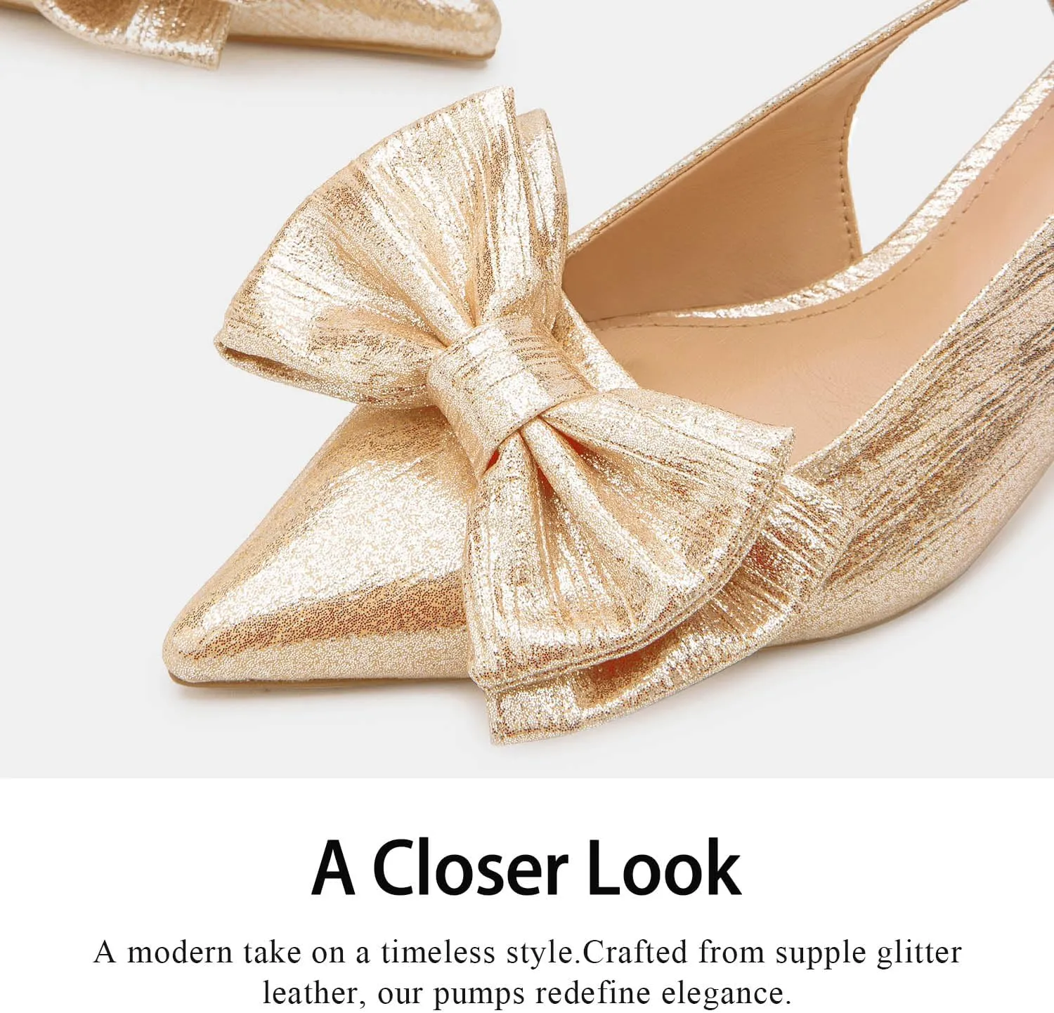 Women's Bow Slingback Pumps Women Dressy Comfortable Kitten Heels with Genuine Leather Insole Womens Closed Heeled Sandal for Dress Party Comfortable Footwear