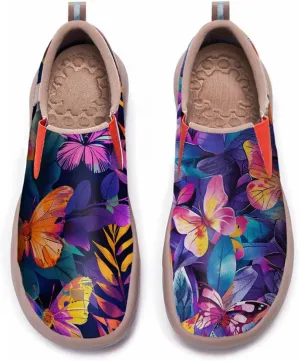 Women's Casual Loafers Microfiber Slip On Sneakers Art Painted Comfortable Soft Travel Shoes Colorful Butterfly