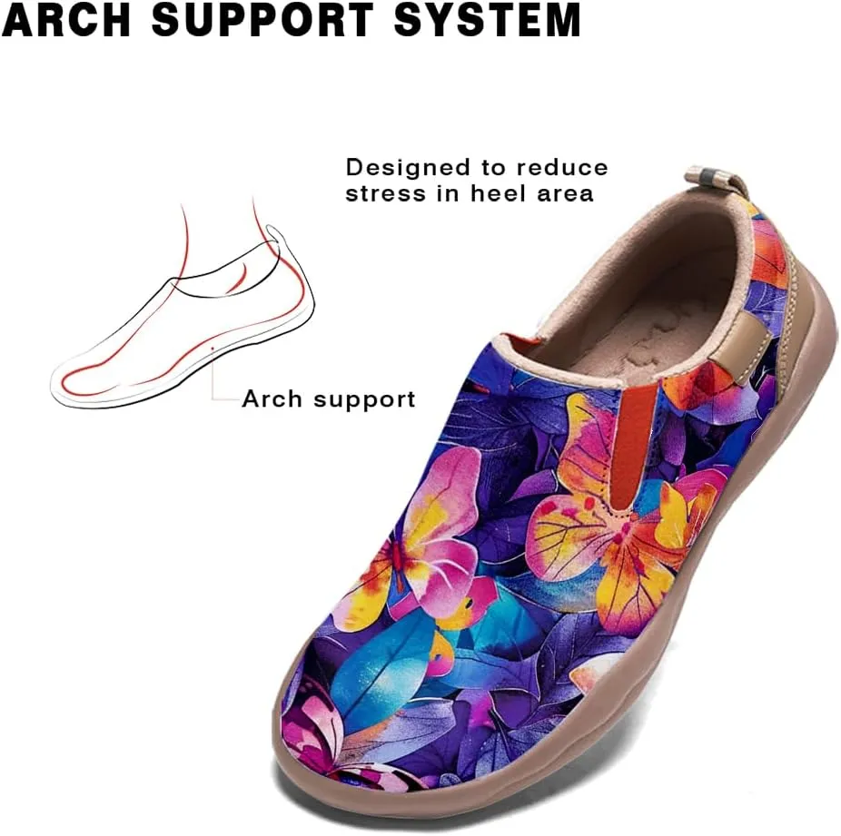 Women's Casual Loafers Microfiber Slip On Sneakers Art Painted Comfortable Soft Travel Shoes Colorful Butterfly