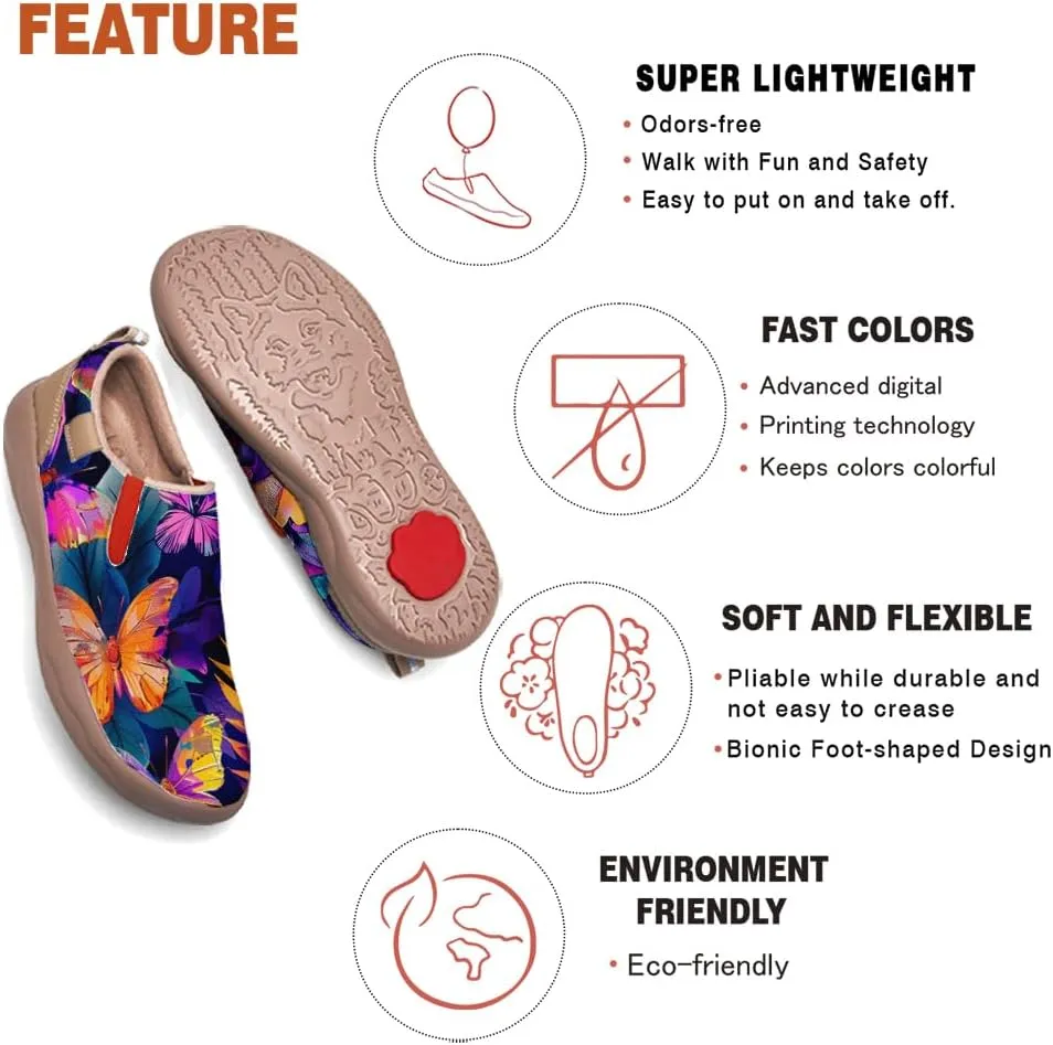 Women's Casual Loafers Microfiber Slip On Sneakers Art Painted Comfortable Soft Travel Shoes Colorful Butterfly