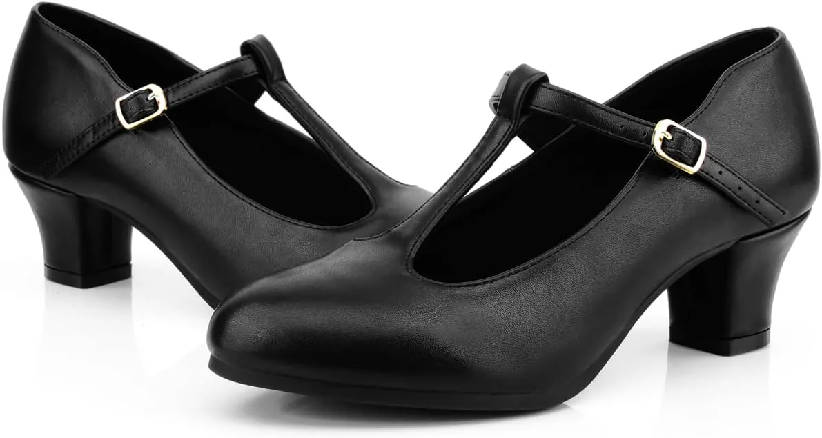 Women's Character Shoes Non-Slip Latin Salsa Ballroom Dance Heels T-Strap Wedding Pumps