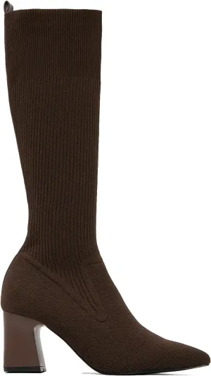 Women's Chunky Heel Boots, Knit Comfort High Boots, Minimalist Style, Rubber Sole