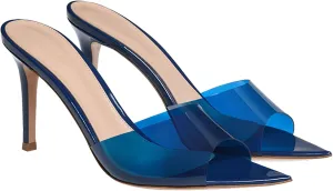 Women's Clear Pointed Open Toe Stiletto Heel Slide Sandals Fashion Sexy Slip On Transparent Strap High Heels Mules Summer Backless Party Wedding Prom Dress Shoes