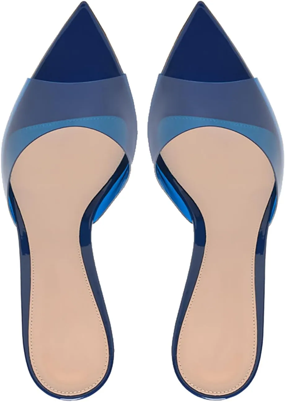 Women's Clear Pointed Open Toe Stiletto Heel Slide Sandals Fashion Sexy Slip On Transparent Strap High Heels Mules Summer Backless Party Wedding Prom Dress Shoes