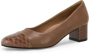 Women's Closed Toe Pumps Snakeskin Slip on Block Low Chunky Heel Business Party Office Dress Shoes