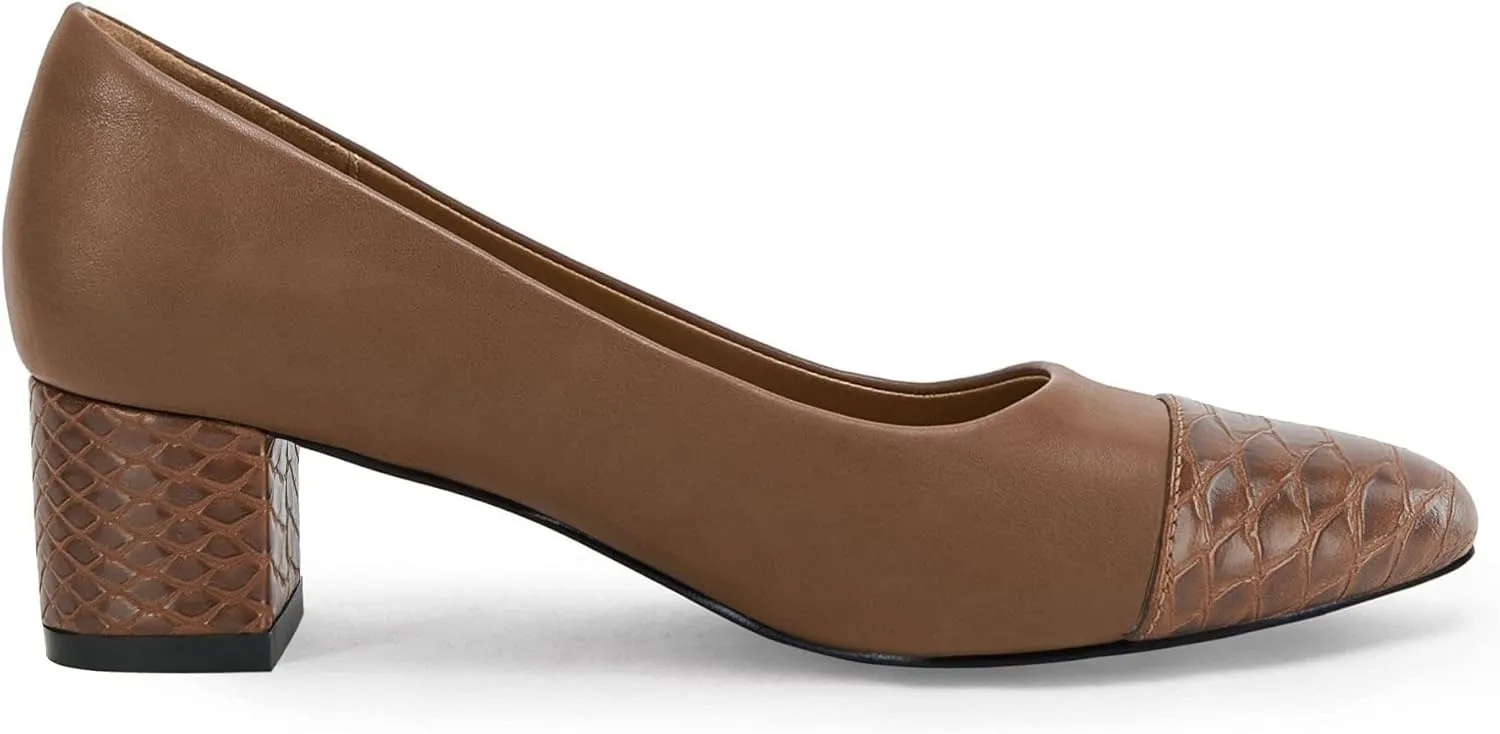 Women's Closed Toe Pumps Snakeskin Slip on Block Low Chunky Heel Business Party Office Dress Shoes