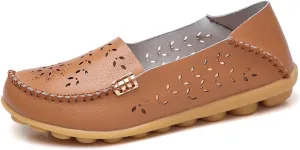 Womens Cowhide Casual Slipper Loafers Moccasin Driving Shoes Flat Slip-Ons